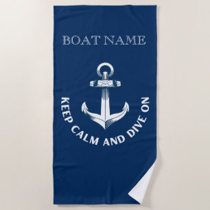 Keep Calm And Dive On,Anchor Navy Blue Beach Towel