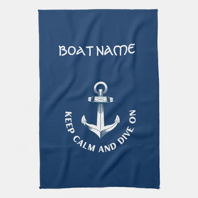 Keep Calm And Dive On,Anchor Navy Blue  Kitchen Towel (Vertical)