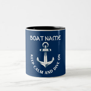 Keep Calm And Dive On,Anchor Navy Blue  Two-Tone Coffee Mug