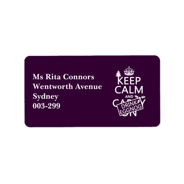 Keep Calm and Drink Eggnog (customize colours) Label (Front)