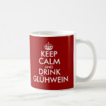 Keep calm and drink Glühwein Christmas mugs<br><div class="desc">Keep calm and drink Glühwein Christmas mugs. Cute xmas gift idea for men and women during the Holidays. Customize background colours ie red. Create your own funny KeepCalmandCarryOn parody. Edit the text of this template to make your own unique quote design. Personalized mugs are a great gift idea for friends...</div>