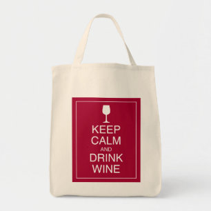 Keep Calm and Drink Wine - Bottle Grocery Tote Bag