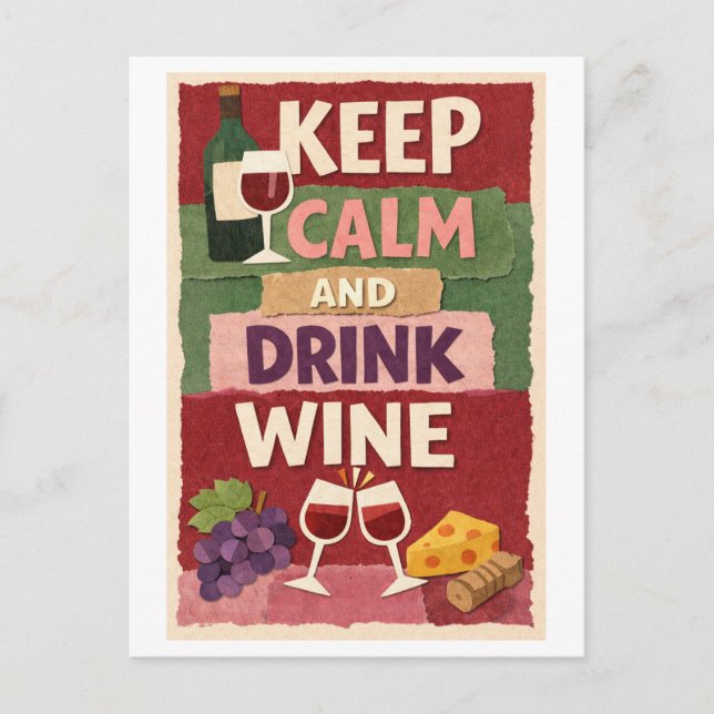 "Keep Calm and Drink Wine" Postcard (Front)