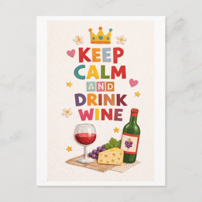"Keep Calm and Drink Wine" Postcard (Front)
