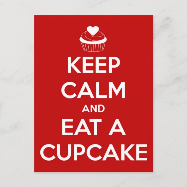 Keep Calm and Eat A Cupcake Red Postcard (Front)