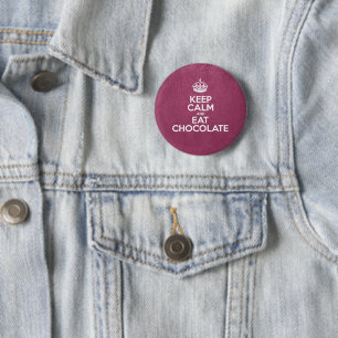 Keep Calm and Eat Chocolate, Pink Leather, Crown 2 Inch Round Button