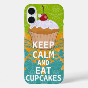 KEEP CALM AND Eat Cupcakes-change aqua any colour iPhone 16 Plus Case