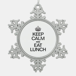 KEEP CALM AND EAT LUNCH SNOWFLAKE PEWTER CHRISTMAS ORNAMENT