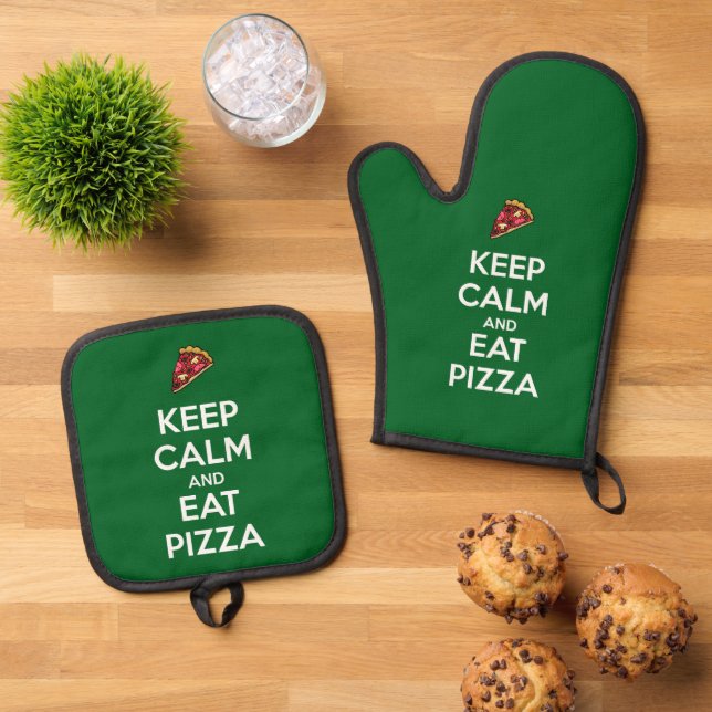 Keep Calm and Eat Pizza 2 Oven Mitt & Pot Holder Set (Top Down)