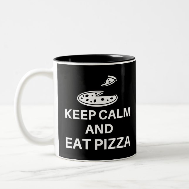 Keep Calm And Eat Pizza Two-Tone Coffee Mug (Left)