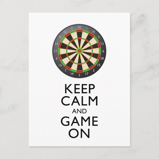 KEEP CALM AND GAME ON - Dart Board Postcard (Front)