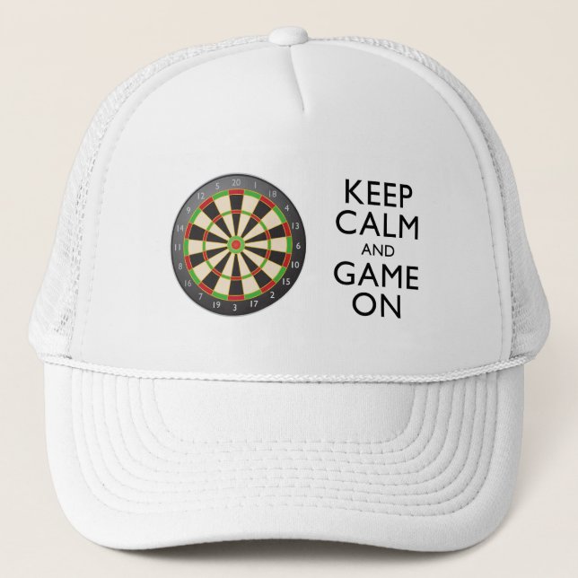 KEEP CALM AND GAME ON - Dart Board Trucker Hat (Front)