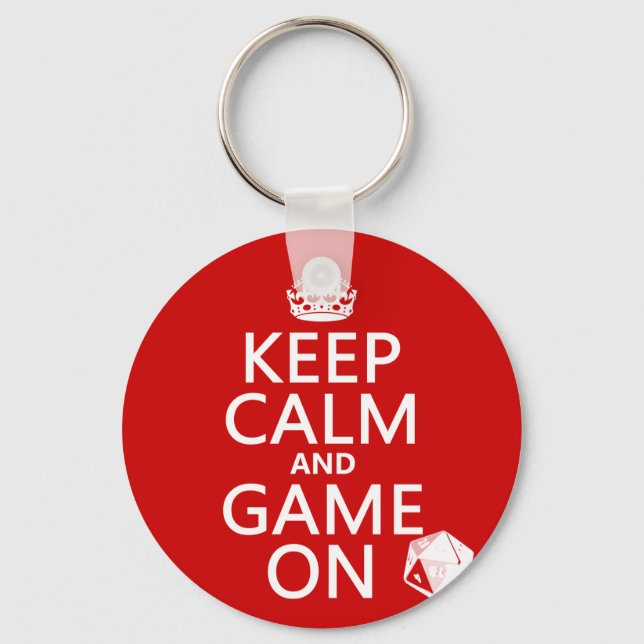 Keep Calm and Game On - dice - all colours Keychain (Front)