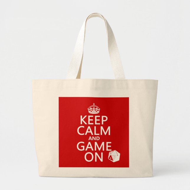 Keep Calm and Game On - dice - all colours Large Tote Bag (Front)