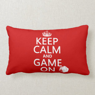 Keep Calm and Game On - dice - all colours Lumbar Pillow