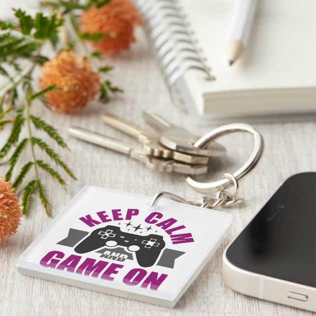 Keep calm and game on gaming  keychain (Front Right)