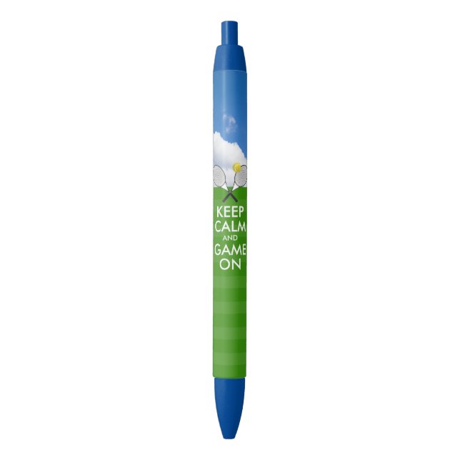 KEEP CALM AND GAME ON TENNIS - personalized text Blue Ink Pen (Front Vertical)