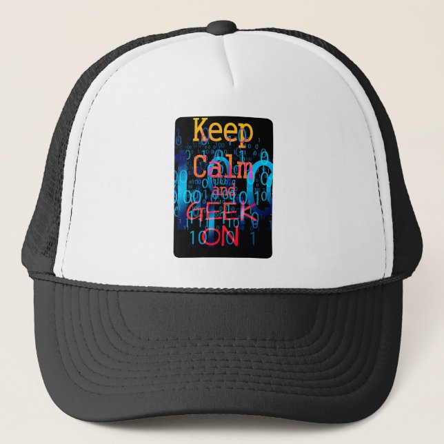 Keep Calm and Geek On Binary Code Trucker Hat (Front)