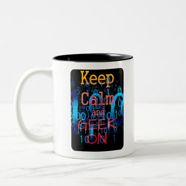 Keep Calm and Geek On Binary Code Two-Tone Coffee Mug (Left)
