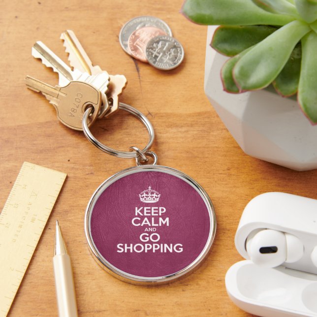 Keep Calm and Go Shopping - Pink Leather Keychain (Desk)