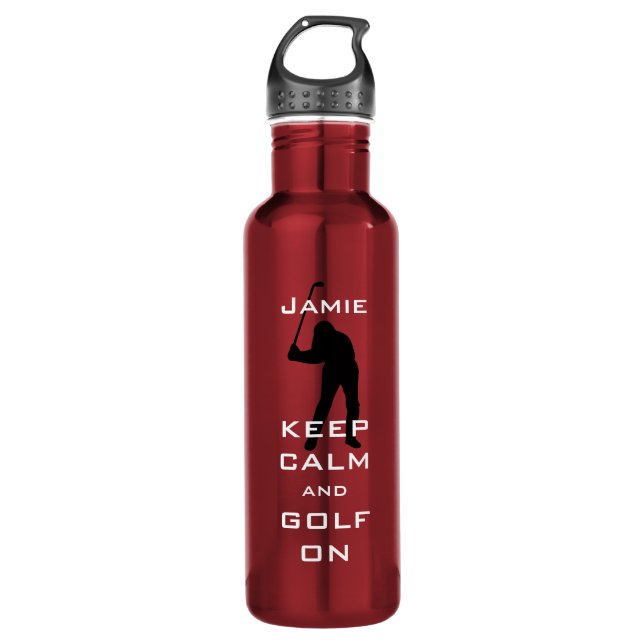 KEEP CALM AND GOLF ON PERSONALIZED WATER BOTTLE (Front)