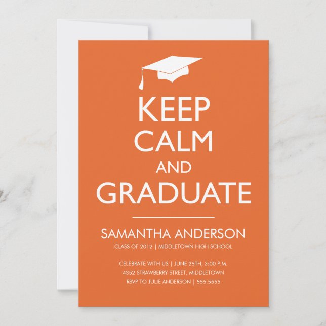 Keep Calm and Graduate Invitation - Orange (Front)