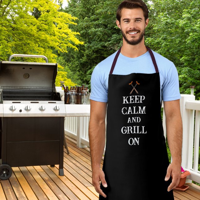 Keep Calm and Grill On BBQ White Typography Apron (Creator Uploaded)