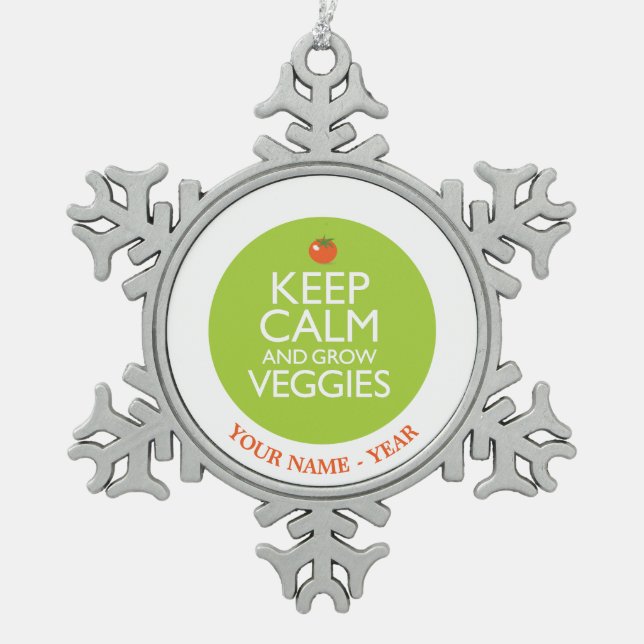Keep Calm and Grow Veggies 2 Snowflake Pewter Christmas Ornament (Front)