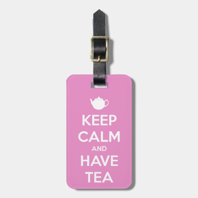 Keep Calm and Have Tea Pink Luggage Tag (Front Vertical)