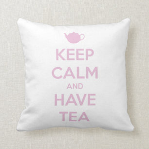 Keep Calm and Have Tea Pink on White Throw Pillow