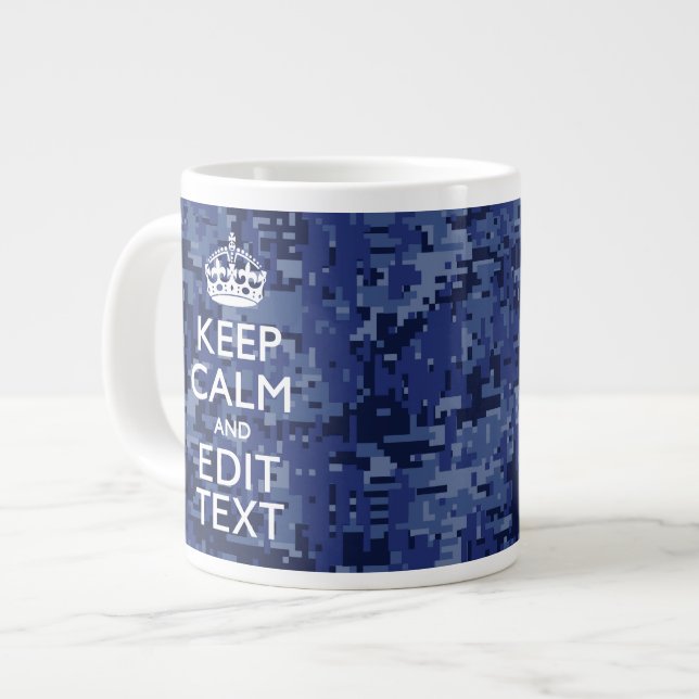 Keep Calm And Have Your Text Navy Digital Camo Large Coffee Mug (Front Left)