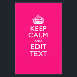 KEEP CALM AND Have Your Text on PINK Flyer<br><div class="desc">Your personalized Keep Calm saying on a fine custom fuchsia accent colour style decor. A personalized Keep Calm style saying on a one of a kind gift. Humourous or whimsical try on your creative words on two editable lines of text. Remember to use CAPITAL letters for best results. Embroidery designs...</div>
