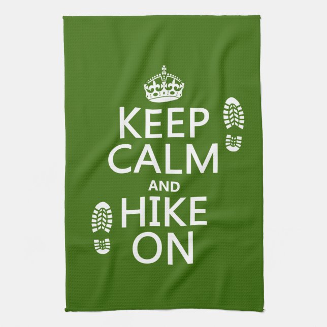 Keep Calm and Hike On (any background colour) Kitchen Towel (Vertical)