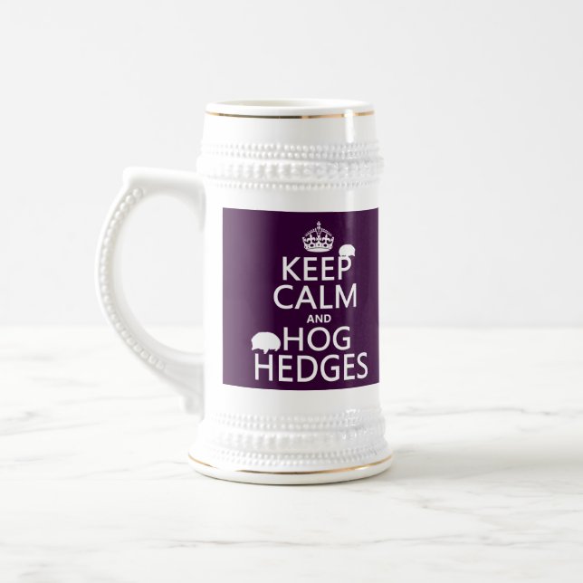 Keep Calm and Hog Hedges (Hedgehogs) (all colours) Beer Stein (Left)