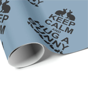Keep Calm and Hug a Bunny Wrapping Paper (Blue)