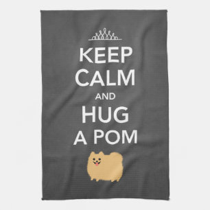Keep Calm and Hug a Pom - Cute Tan Pomeranian Kitchen Towel