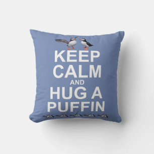 Keep Calm and Hug a Puffin Pillow (Blue)