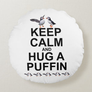 Keep Calm and Hug a Puffin Pillow (choose colour)