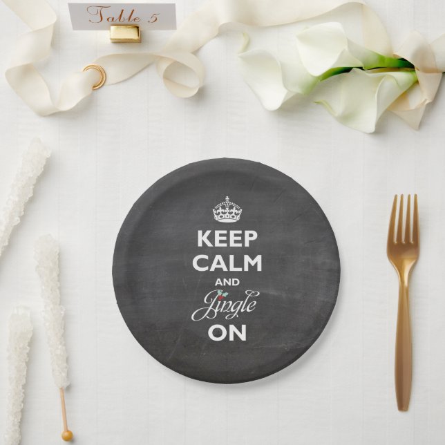 Keep Calm And Jingle On Chalkboard Funny Holiday Paper Plate (Wedding)