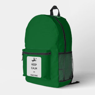 Keep Calm and Kayak Custom Name Dark Green Printed Backpack
