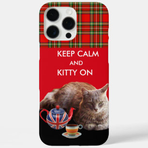 KEEP CALM AND KITTY ON ,RED TARTAN CAT TEA PARTY iPhone 16 PRO MAX CASE