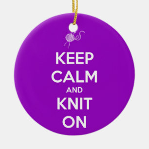 Keep Calm and Knit On Fuschia Ceramic Ornament