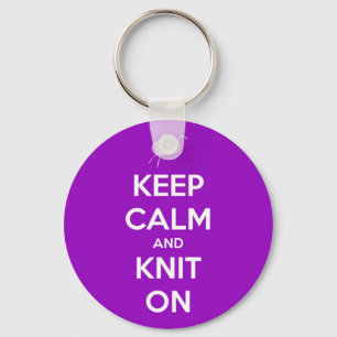 Keep Calm and Knit On Fuschia Keychain