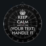 Keep calm and let (custom text) handle it funny dartboard<br><div class="desc">Keep calm and let (custom text) handle it funny Dart Board. Personalized keep calm and carry on dartboard. Personalize with your own funny parody. Fun Birthday gift idea for kids and adults. Trendy wall decor ideas for home, pub, car, cafe, restaurant, man cave, office and other places to relax. Modern...</div>