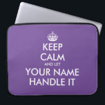 Keep calm and let handle it funny neoprene laptop sleeve<br><div class="desc">Keep calm and let handle it funny neoprene laptop sleeve. Custom protection cover for your computer. Purple or custom colour. Fun Birthday gift idea for mom,  dad,  husband,  wife,  coworker,  boss,  colleague,  school teacher,  business coach etc. Modern typography template with crown.</div>