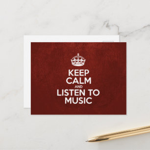 Keep Calm and Listen to Music - Red Leather Postcard