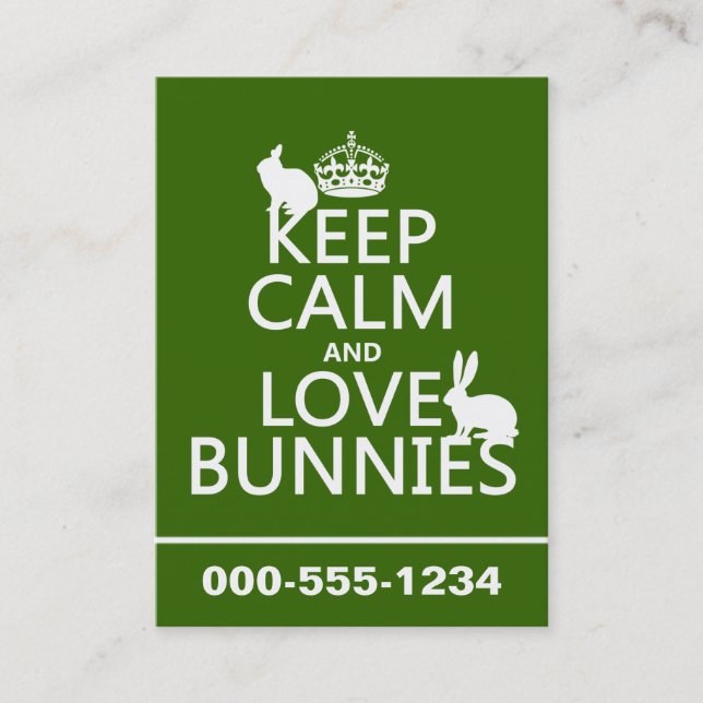 Keep Calm and Love Bunnies - all colours Business Card (Front)