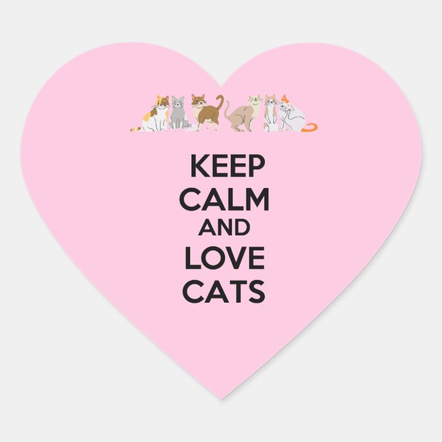 Keep Calm and Love Cats Heart Sticker (Front)