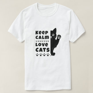 Keep Calm and Love Cats Minimal Cat Lover T-Shirt