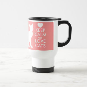 Keep calm and love cats travel mug   Coral colour